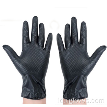Waterproof menebal menebal sarung tangan nitril cengkeraman berlian hitam